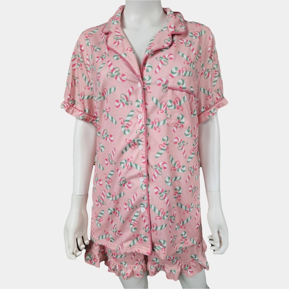 Glitz & Glam Pink Candy Cane Print Sleep Shorts Set Size XL - Picture 3 of 13